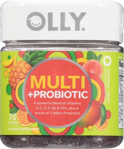 OLLY Multi + Probiotic Adult Multivitamin Gummy, 1 Billion CFUs, Digestive and Immune Support Chewable Supplement, Tropical Twist, 35 Day Supply - 70 Count (Pack of 2) 1 Count (Pack of 140)