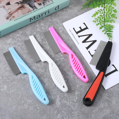 Yolev 4 Pcs Dandruff Comb - Stainless Steel Fine Tooth Comb for Dandruff, Lice, Thick, Dry, Curly Hair - Adult, Unisex - Pink, Blue, White, Black