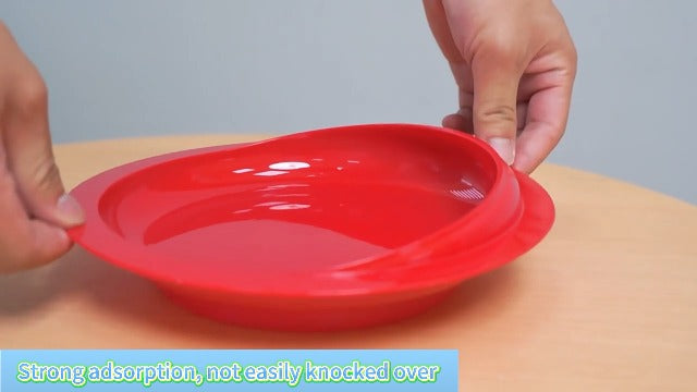 Non-Skid Suction Base Plates & Bowls Set, Adaptive Spill Proof Scoop Dinnerware for Elderly, Disabled, Parkinson’s, Dementia – Self-Feeding Aid，Red (Bowl+Plate) Red(bowl+plate)