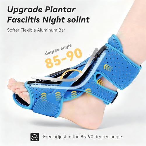 Upgrade Plantar Fasciitis Night Splint and Brace,plantar fasciitis relief with Soft Memory Foam Pad,achilles tendonitis brace for Women & Men,with Massage Ball for Tension Relief,Arch Pain, Heel Spur, Foot-drop and Achilles Tendonitis (Blue) Blue