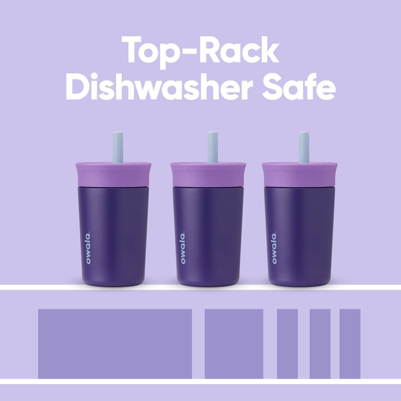 Owala Kids Insulation Stainless Steel Tumbler with Spill Resistant Flexible Straw, Easy to Clean, Kids Water Bottle, Great for Travel, Dishwasher Safe, 12 Oz, Purple (Peacock Palace) Drinking Cup