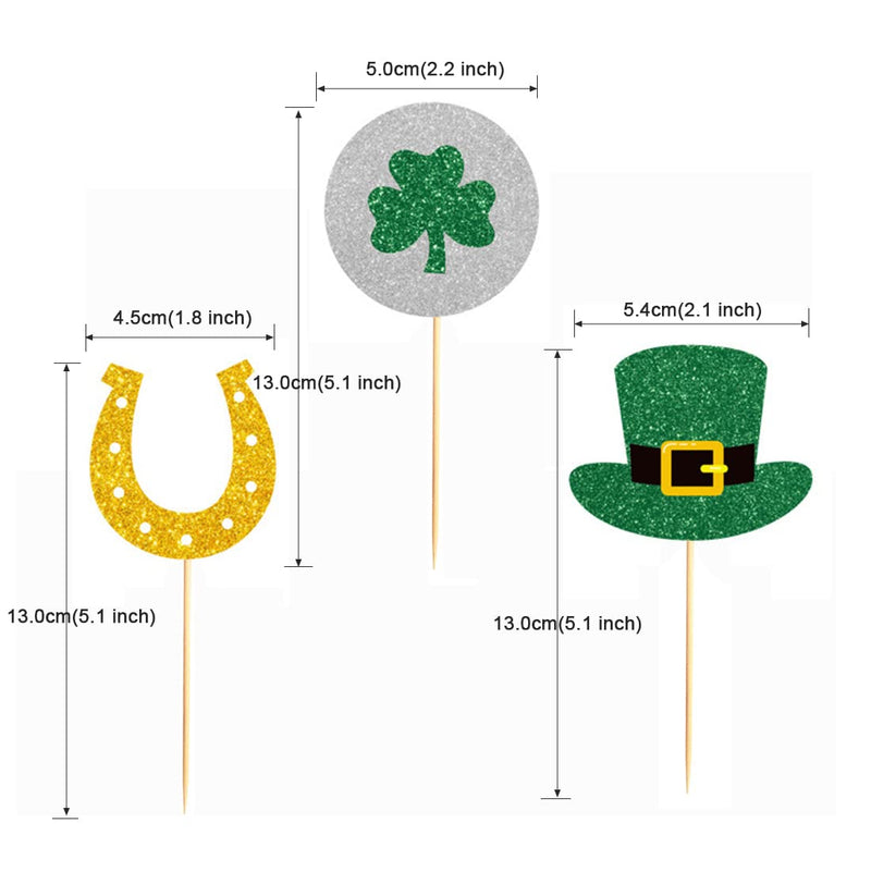 24 PCS Shamrocks Hat Horseshoe Cupcake Toppers for Equestrian St. Patrick's Day Party Irish Festival Decorations - BeesActive Australia