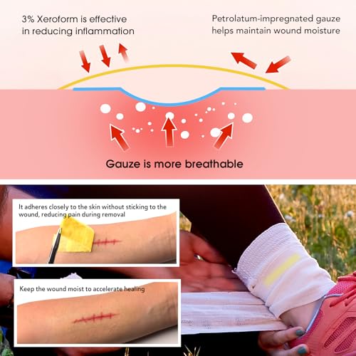 Xeroform Petrolatum Dressing 1"x8", 52 PCS Non-Adherent Gauze for Low Exudating Wounds, Fine Mesh Gauze Pads for Burns, Abrasions, Lacerations, Skin Grafts and Surgical Incisions 1" x 8" (Pack of 52)
