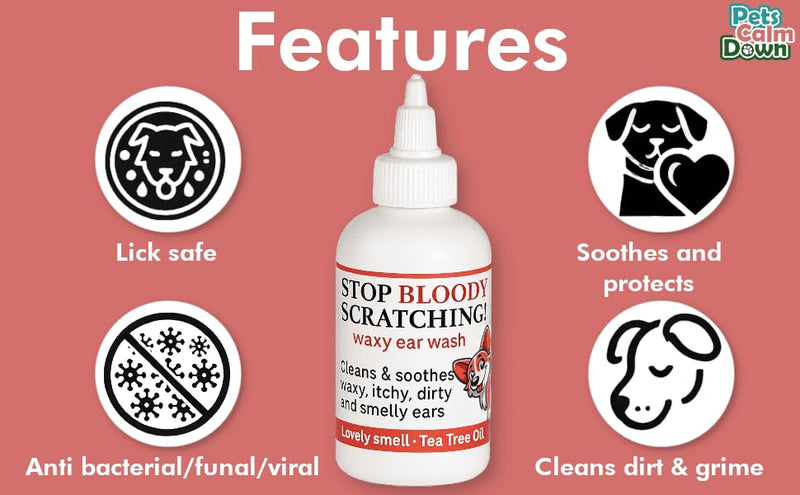 Ear Wash | Antibacterial Dog Ear Cleaner Drops | Soothes Itching, Odors & Discomfort | Removes Wax Build-Up, First Aid Antiseptic Ear Drops for Dogs | 118ml