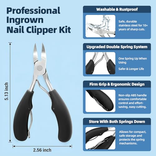Toenail Clippers for Seniors Thick Toenails，Heavy Duty Ingrown Toe Nail Clippers for Men Women, Single Blade Nail Cutter,Nail File Professional Double Sided 100/180 Grit Nail Tools Pedicure kit