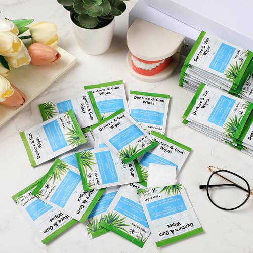 Timgle 100 Pcs Denture Cleaning Wipes Denture Adhesive Remover, Classic