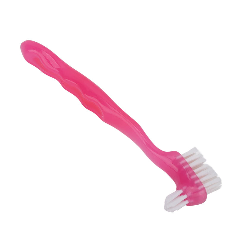 HURRISE Denture Brush, Denture Toothbrush False Teeth Brush, False Teeth Brush, Dirt Removal, Plaque Removal Ergonomic Double Sided Soft Hair Portable Professional () Pink