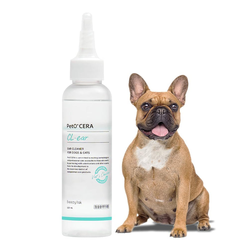 PetO’Cera CL’Ear Ear Cleaner for Dogs & Cats with 52% Hinoki Cypress Water, Cica & Heartleaf Extract, Soothes Itching, Removes Debris, Odor, Alcohol-Free, Fragrance-Free, Hypoallergenic, 4 fl oz