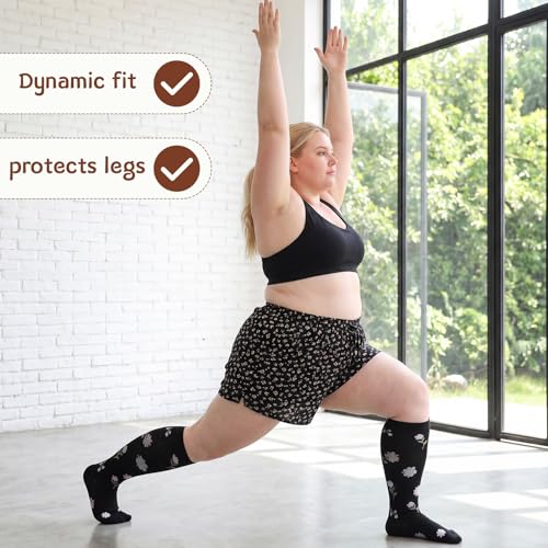 4 Pairs Wide Compression Socks for Women Plus Size Knee High Sock