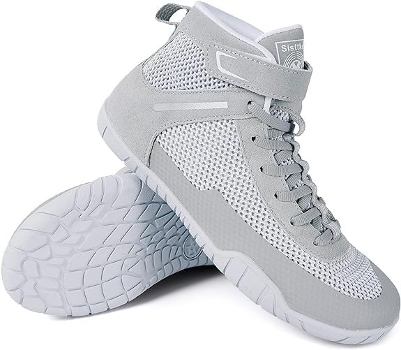 Womens Wrestling Shoes Boxing Shoes Zero Drop Sole 5.5 Wide Light Grey - BeesActive Australia