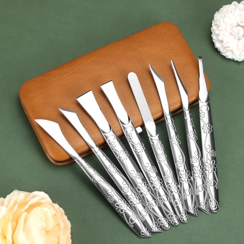 QWORK Ingrown Toenail Tool, 8 Pcs Foot Shaver Pedicure Tool, Stainless Steel Dead Skin Removal Kit, for for Ingrown Foot Fingernail Care