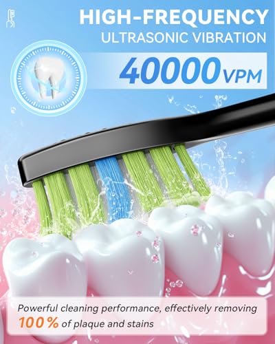 Sonic Electric Toothbrush, Dad Gifts, Gifts for Men, Birthday Gifts for Men, 60-Day Battery Life Rechargeable Power Toothbrush with 5 Modes, 2-Min Smart Timer, 7 Brush Heads & Travel Case (Black) Black