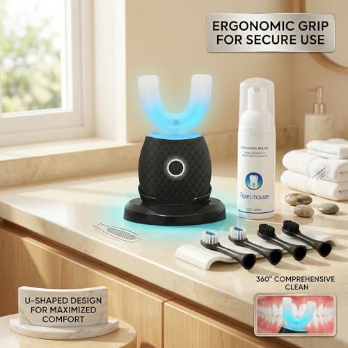 U-Shaped Electric Toothbrush – Comfort-Focused Design with Secure Grip for Daily Oral Hygiene at Home (Black)