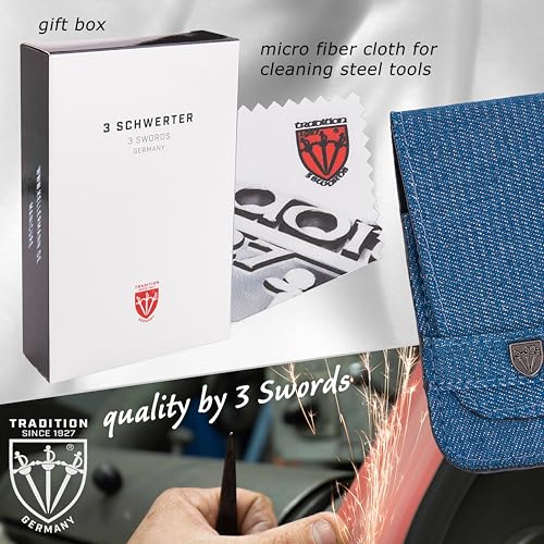 3 Swords Germany - brand quality 6 piece manicure pedicure grooming kit set for professional nail care with jeans textile case - Made in Germany TEXTILE BLUE JEANS