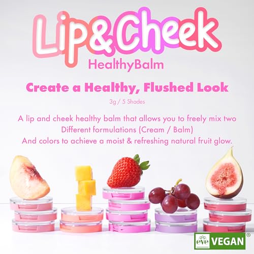 AMUSE SEOUL Lip and Cheek Healthy Balm (01 BOKSOONGA) - Multiuse Buildable Cream & Balm Blush, Glossy Creamy Texture, Natural Flush, 2 Colors, Lightweight, Vegan, Korean Beauty Makeup 01 BOKSOONGA BALM