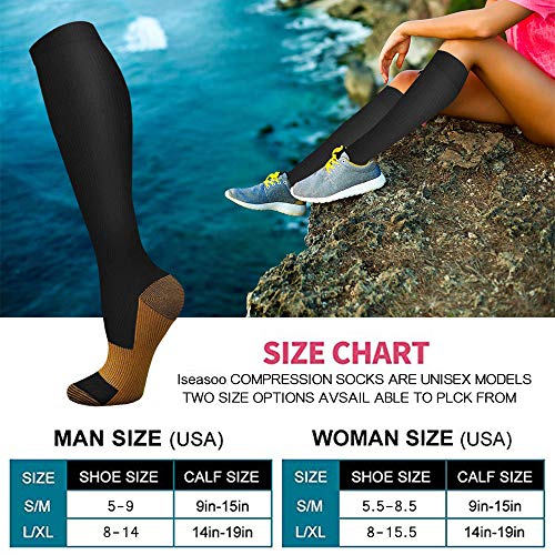 Copper Compression Socks 15-20 mmHg for Men & Women 8 Pairs – Circulation Support for Nurses, Travel, Running, Hiking, Soccer A00- Black Large-X-Large