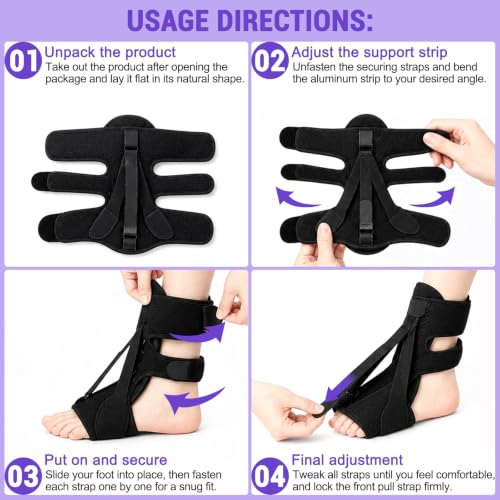 TPQKA Plantar Fasciitis Night Splint and Brace – Adjustable Foot Support for Plantar Fasciitis, Foot Drop, Achilles Tendonitis & Heel Spurs – Comfortable Sleep Brace for Women and Men, Black