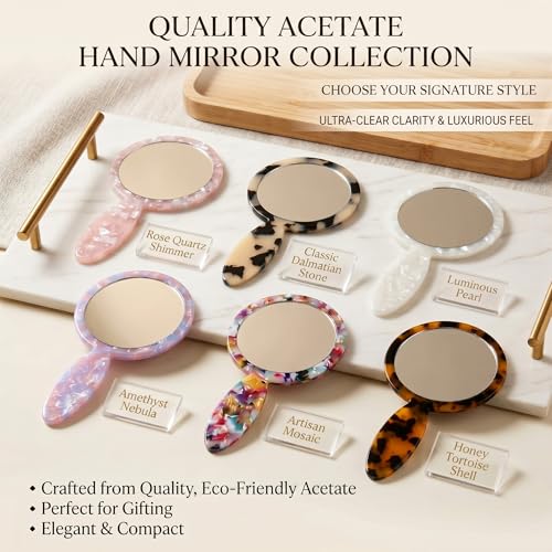 RattanView 6 Pcs Tortoise Shell Small Handheld Hand Mirror Compact Travel Makeup Mirror Personal Portable Vanity Glass for Travel Makeup Camping Daily Gifts
