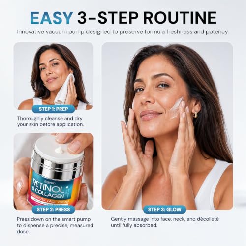 Retinol Cream for Face 2-Pack – Anti-Aging Moisturizer with Hyaluronic Acid & Collagen, Day & Night Face Cream for Wrinkles & Fine Lines, 3.7 Oz (Pack of 2) 3.7 Ounce (Pack of 2)