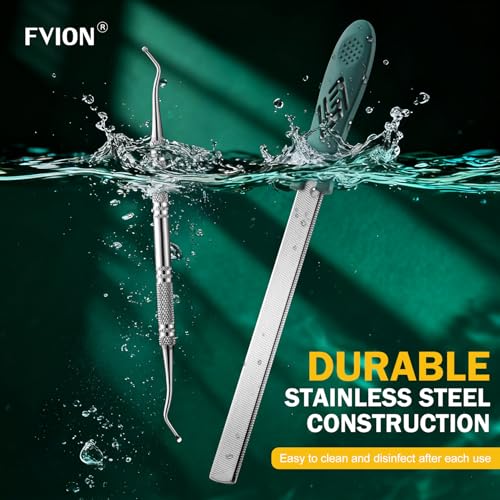 FVION Toenail File for Thick Nails and Toenail Lifter, 2pcs Stainless Steel Nail File and Ingrown Relief Set, Heavy Duty Metal Emery Board for Seniors, Men & Women Pedicure Tool (Green) Green Handle