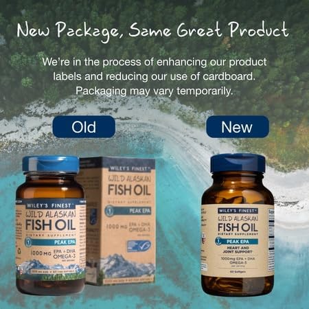 Wiley's Finest Wild Alaskan Fish Oil Peak EPA, 60 Count (Pack of 1) | Heart and Joint Support, Triple-Strength Peak EPA and DHA, 1000 mg Omega-3s, Heart Health Support 60 Count (Pack of 1)