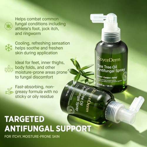 Roycederm Clotrimazole 1% Antifungal Spray for Athlete's Foot, 4.05 fl oz Tea Tree Oil Spray 1 Pack
