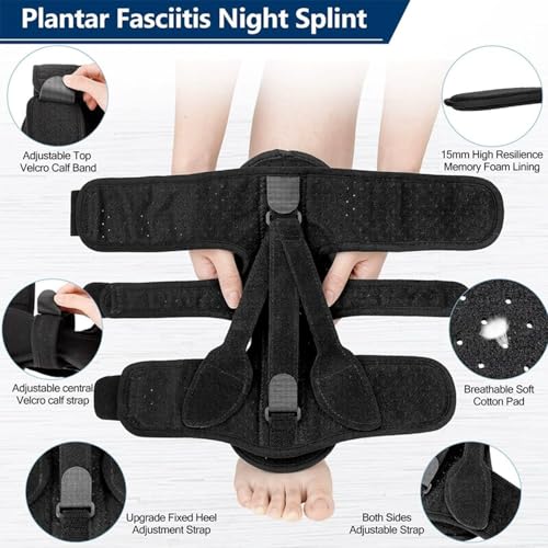 Plantar Fasciitis Night Splint for Women & Men,Upgrade Adjustable Plantar Ankle Support Brace,Breathable Foot Stabilizer for Plantar Fasciitis Relief Achilles Tendonitis Foot Drop Heel Pain Suit day and night (With Fasciitis Socks) Black
