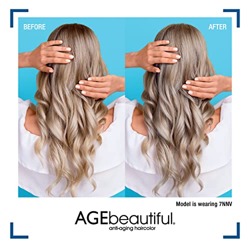 AGE beautiful Permanent Hair Color Cream, 100% Gray Coverage Hair Dye with Biotin Anti-Aging Formula for Fuller, Thicker Hair, Professional Salon Quality Hair Color Dye & Developer 7NNV Dark Intense Neutral Violet Blonde
