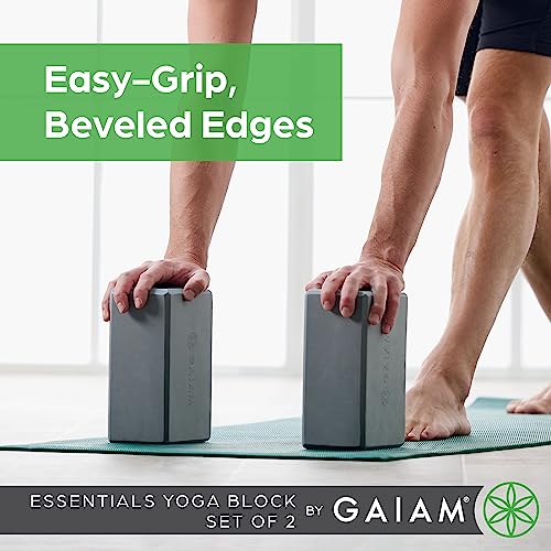 Gaiam Yoga Block - Supportive Latex-Free Eva Foam - Soft Non-Slip Surface with Beveled Edges for Yoga, Pilates, Meditation Grey 2 Blocks