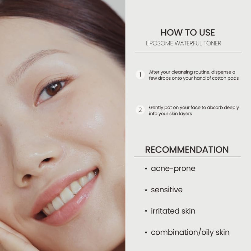 Liposome Waterful Toner, Soothing & Hydrating Toner for Sensitive Skin with Centella Asiatica TECA, Korean Skincare for Trouble Care (6.76 fl. oz, 200ml)