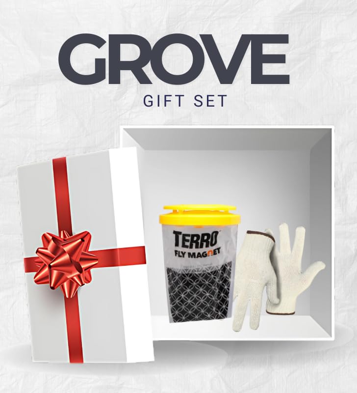 TERRO Fly Magnet Disposable Fly Trap 1 pk Bundle with Work Gloves – Outdoor Trap attracts and captures Common Flies; Simple Setup with no-Mess Disposal After use – Gift Set (2 Items)