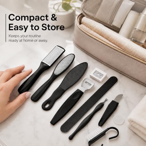 10-in-1 Pedicure Kit with Foot Files and Callus Shaver, Black
