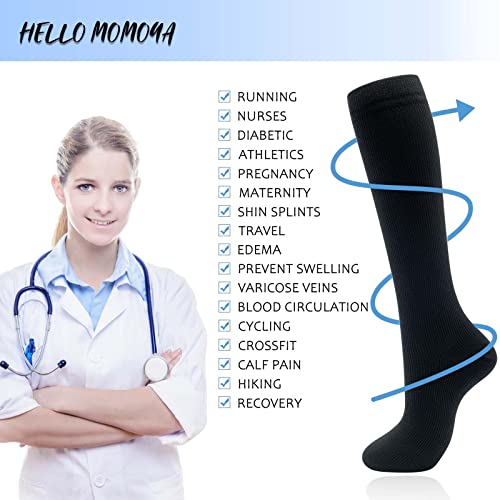 hello momoya Compression Socks for Women Men Circulation Knee High 8 Pairs for Nurses, Running, Travel, Athletic Small-Medium 03-8 Pairs-black