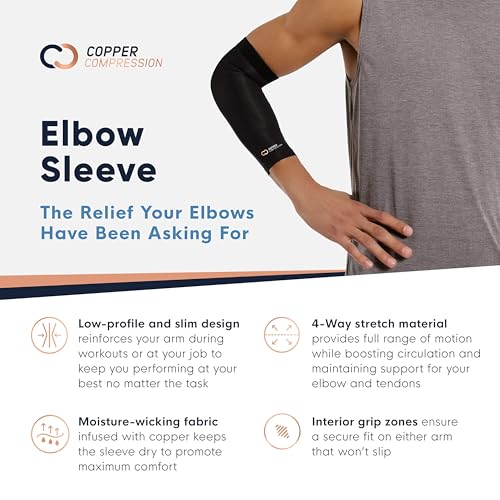 Copper Compression Elbow Sleeve - Copper Infused Orthopedic Brace for Golf Elbow, Bursitis & More - Fits Men & Women -1 Sleeve- Original/Black - 2XL XX-Large