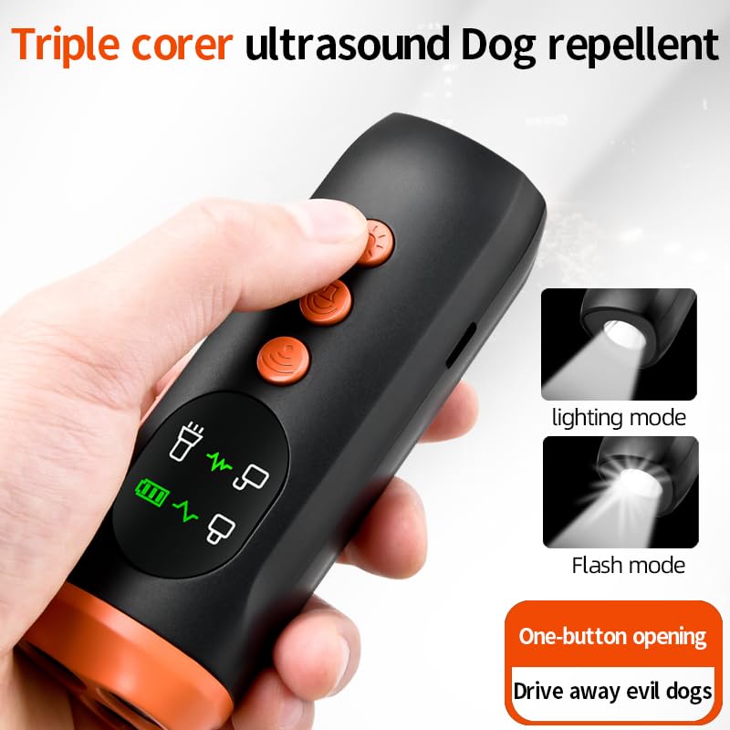Dog Bark Deterrent Device | 33ft Range Anti-Bark & Anti-Bite Device | Triple Ultrasound + Dual-Mode Light | Safety Lock + Portable Charging | Outdoor Dog Training & Protection