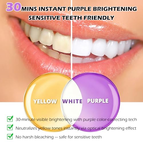 Purple Teeth Whitening Strips for Teeth Whitening, (21 Treatments) Enamel Safe Whitening Strips for Sensitive Teeth, Instant Enzyme Stain Removing Teeth Whitening Kit, Non-Slip Whitening Strips