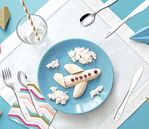 ANNOVA Kids Silverware 6 Pieces Children's Safe Flatware Set Stainless Steel - 3 x Forks, 3 x Children Dinner Spoons, Toddler Utensils, Metal Cutlery Set for LunchBox (Engraved Dog Bunny) WF850-S6FS - BeesActive Australia