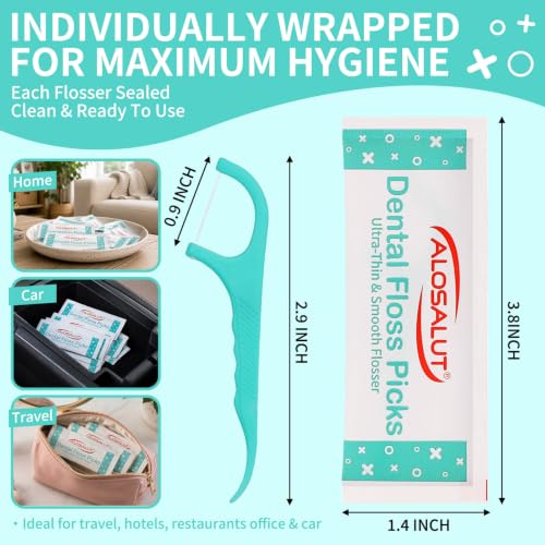 600 Pack Individually Wrapped Dental Floss Picks - Mint Flavored Floss Sticks for Fresh Breath - Strong Smooth & Shred Resistant Tooth Picks - Portable Dental Flossers Oral Care for Home Travel Office 600 Count