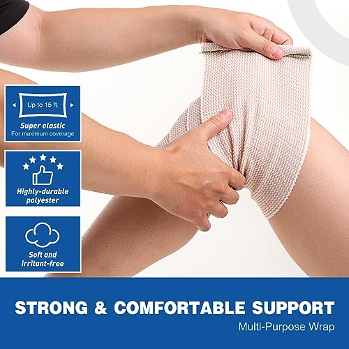 AZEN Premium 2 Pack Elastic Bandage Wrap 6 Inch, Compression Wrap Bandage for Legs, Ankle, Knee, Tummy, Body, Latex-Free, Lymphedema Wraps for Legs A-2p(6in)