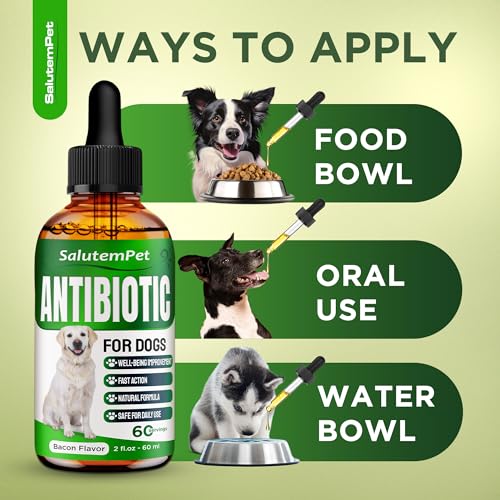 Natural Antibiotics for Dogs and Puppies – Antibiotics for Dogs of All Ages – Herbal Ingredients – Helps with Allergies and UTIs – for Balanced Digestion – Joint Care – Bacon Taste – 2 Oz 2 Fl Oz