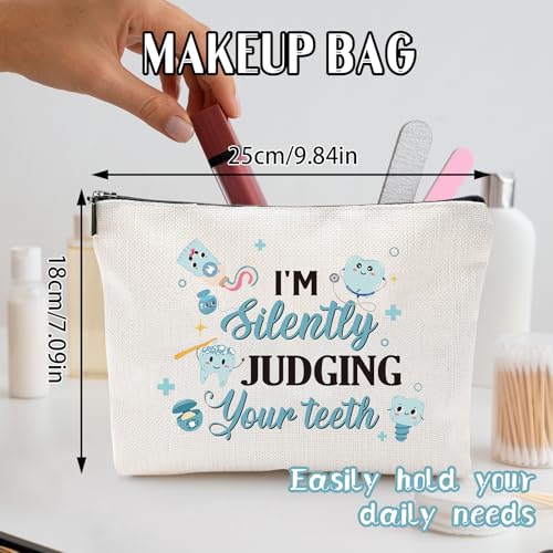 Sitsink Dental Hygienist Gifts for Women - Dental Hygiene Student Must Haves, I'm Silently Judging Your Teeth, Cosmetic Makeup Bag Dental Assistant Gift, Small Pouch Dentist Christmas Retirement Gifts