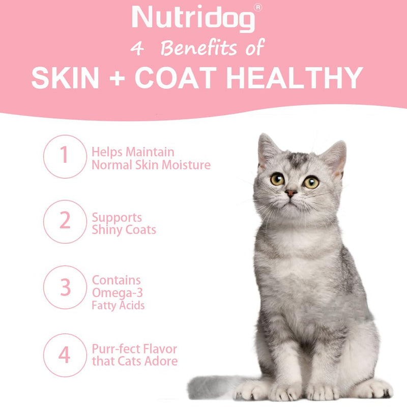 Cat Skin & Coat Chews 100 Count – Omega-3, DHA, Biotin & Vitamin E for Shedding, Dry Skin & Glossy Coat, with Glucosamine & Chondroitin for Joint Support, Salmon Flavor