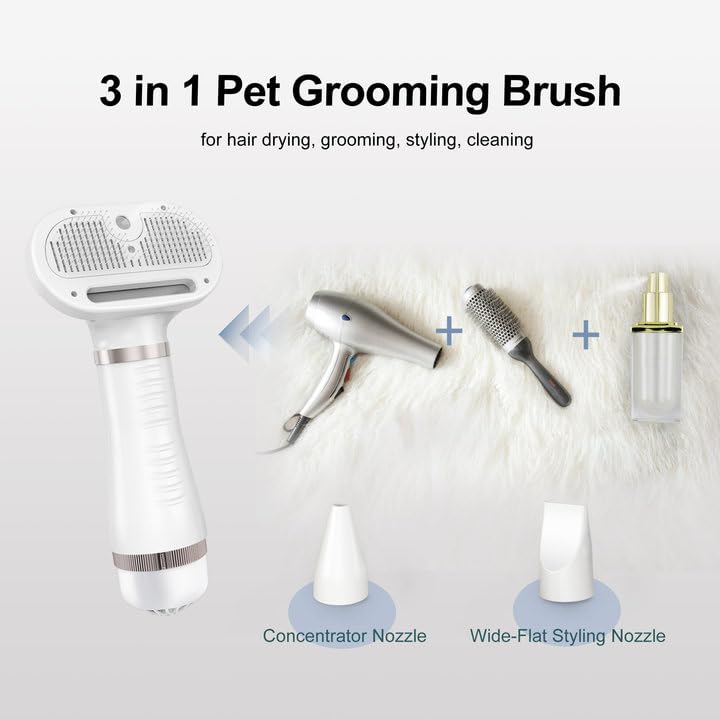 3 in 1 Pet Hair Dryer with Slicker Brush & Steam Spray, Self-Cleaning Wet Pet Grooming Brush with USB Rechargeable for Dogs/Cats Shedding, Cleaning, Grooming Home & Travel - BeesActive Australia