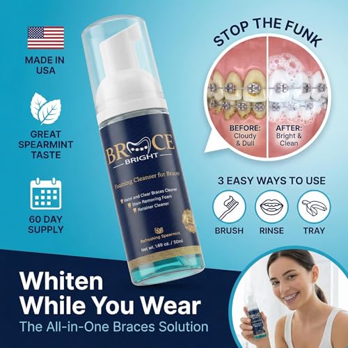 Teeth Whitening for Braces, Braces Cleaner Foam, Brace Teeth Whitening kit for Under Metal, Ceramic, Brackets & Wires. Use w/Toothbrush or Trays No Sensitivity. Minty, Teens, Adults, Refill 2 Pack Bracebright Refill 2 Pack
