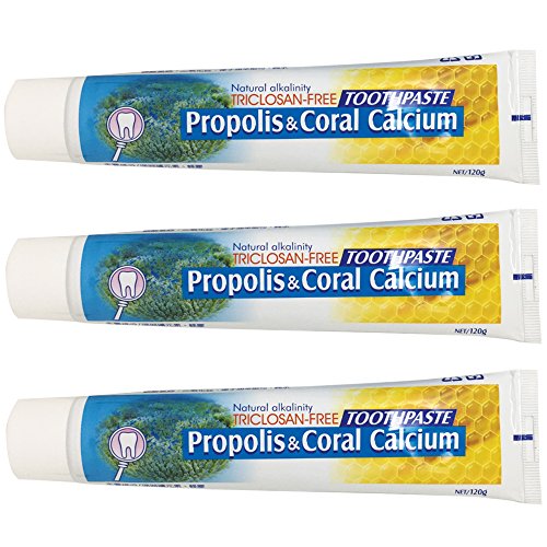 Natural Fluoride Free Propolis Toothpaste Anti-Plaque Triclosan Free No Preservative, No Artificial Sweetener, No Chemical, with Okinawa Coral Calcium 120g (4.2 oz) Made in Taiwan (3) 3