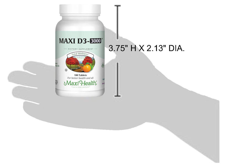 Maxi Health Vitamin D3 3000 IU 75 mcg Vitamin D Supplement for Healthy Bones, Teeth, Immune Support - VIT D3 Supplement Easy to Swallow Non-GMO, Supplement for Men and Women – Kosher (180 Tablets) | Kosher | Vitamin D Immune Support Supplement | Calciu...