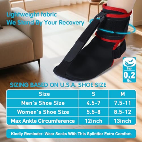 Plantar Fasciitis Night Splint Sock with Massage Ball for Plantar Fasciitis Relief, Soft Plantar Fasciitis Brace for Sleeping Achilles Tendonitis Heel Pain Flat-arch for Women and Men, Medium-Red (1, Red, Medium) 1