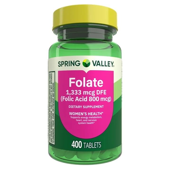 Spring Valley Folate Dietary Supplement, 1,333 mcg DFE, 400 Count vit4 Pill Box.