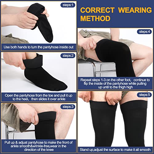 Zhanmai 2 Pairs Thigh High Men's Compression Socks 20-30 Mmhg Compression Stocking with Silicone Grip Men's Dress Socks (3X-Large) 3X-Large