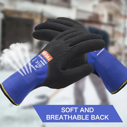 LOCCEF 2 Pairs Winter Work Gloves, Thermal Freezer Gloves Blue 10/XL